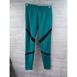 P.O.S.H. Posh Active Leggings Sz L Green Pockets Lace Colorblock